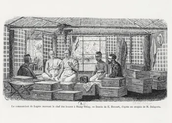 Commander Lagree receiving the chief of the monks at Stung Treng, Cambodia